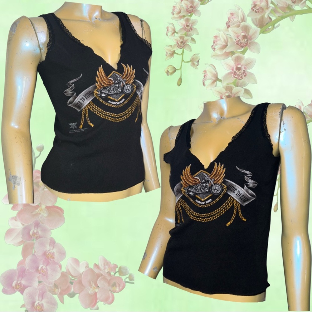Live To Ride Distressed Cropped Tank Top - Picture 2 of 16